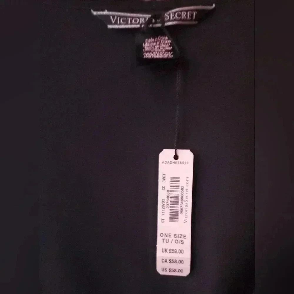 Victoria's Secret Black "Love" Lounge Robe front Tie Ruffle Sleeve Sati… - Picture 3 of 4